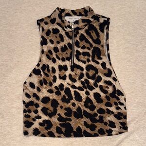Bear Dance Animal Print Zip-Up Crop Top